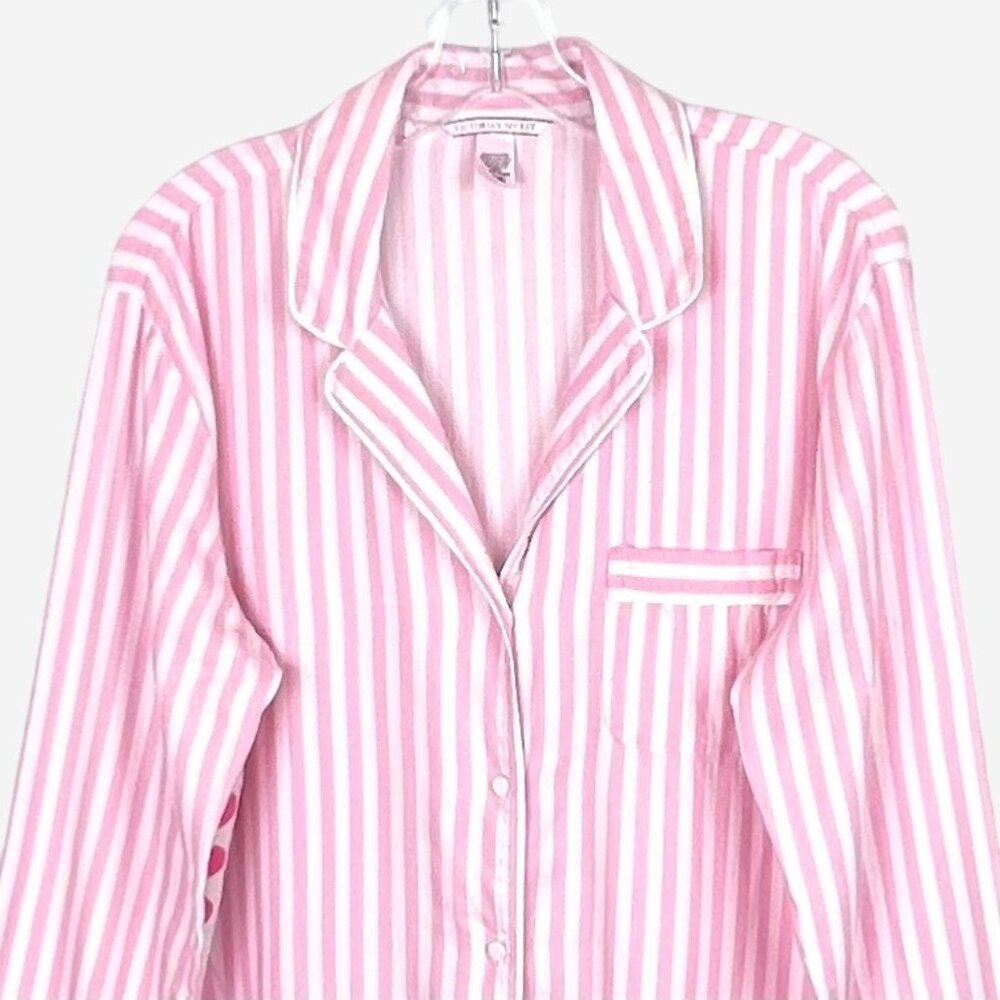 Victorias Secret Pink & White Striped Button-Up Long Sleeve Nightshirt Size S - Picture 8 of 13